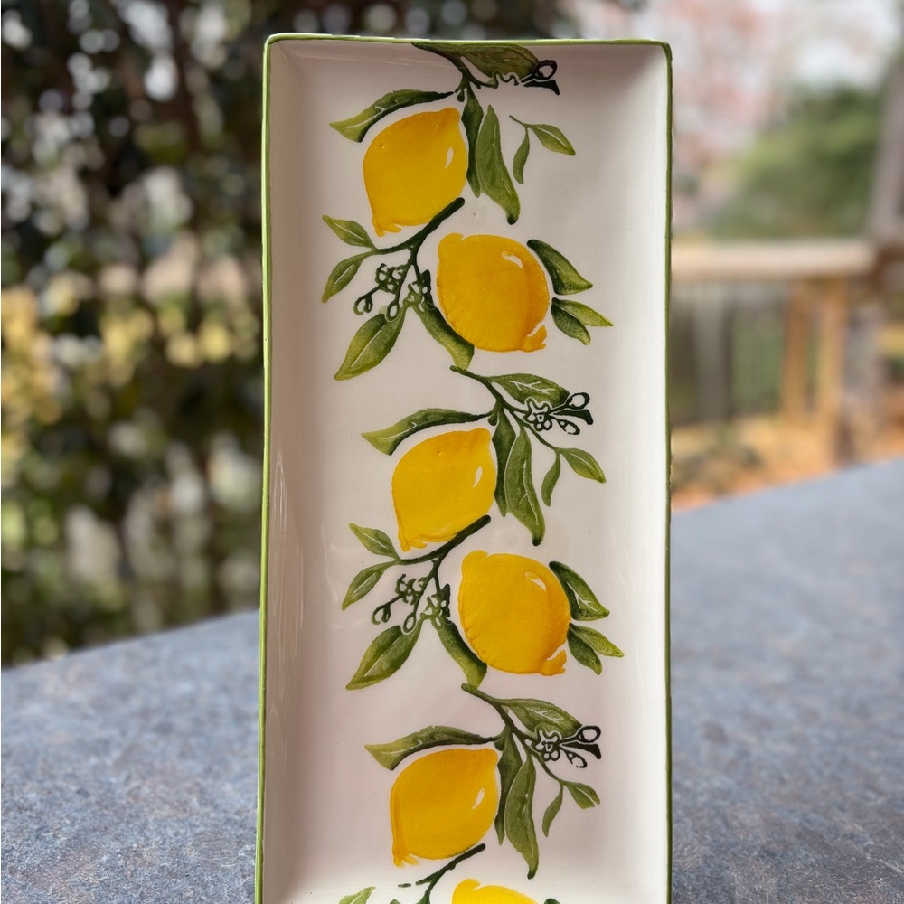 Papart Lemon Design Rectangular Platter 14” x 6-3/8” EUC